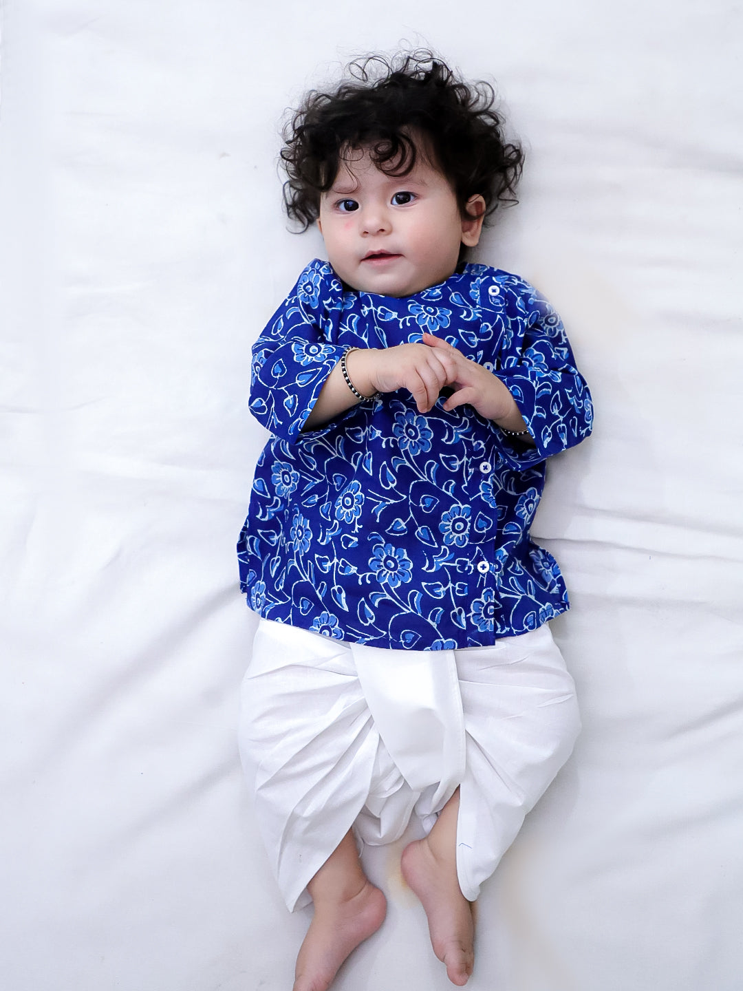 BownBee Full Sleeve Pure Cotton Kurta Dhoti For Baby Boy (Infants) - Blue