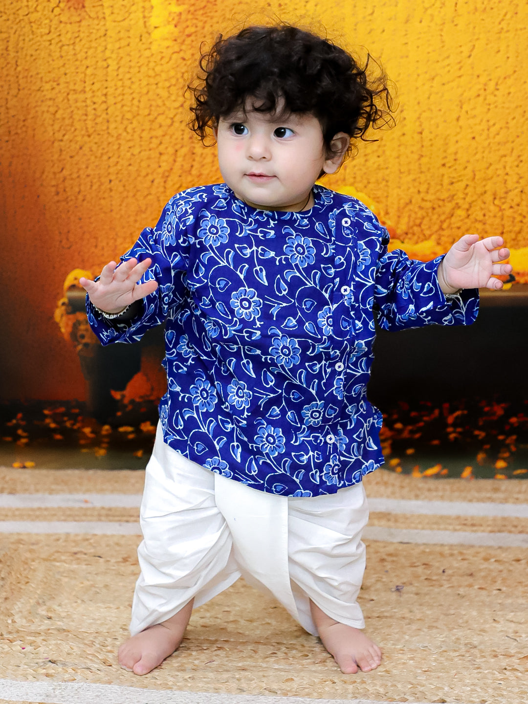 BownBee Full Sleeve Pure Cotton Kurta Dhoti For Baby Boy (Infants) - Indigo