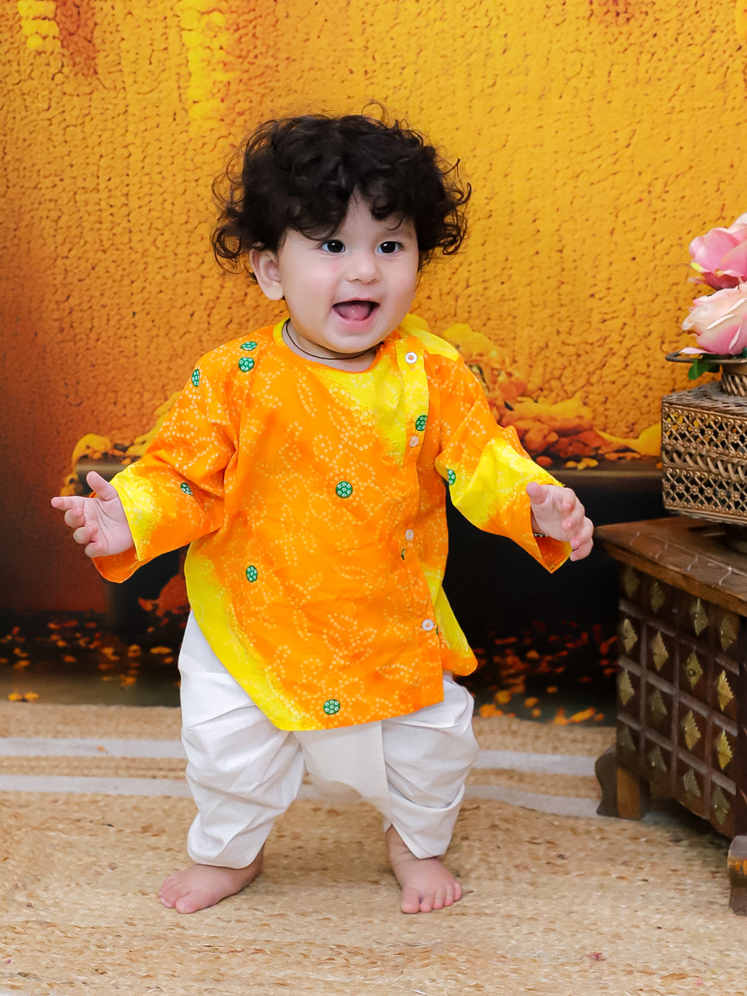 BownBee Full Sleeve Pure Cotton Kurta Dhoti For Baby Boy (Infants) - Orange