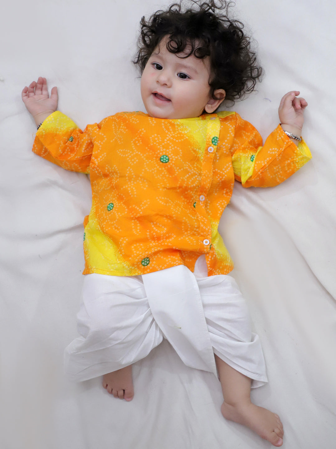 BownBee Full Sleeve Pure Cotton Kurta Dhoti For Baby Boy (Infants) - Orange