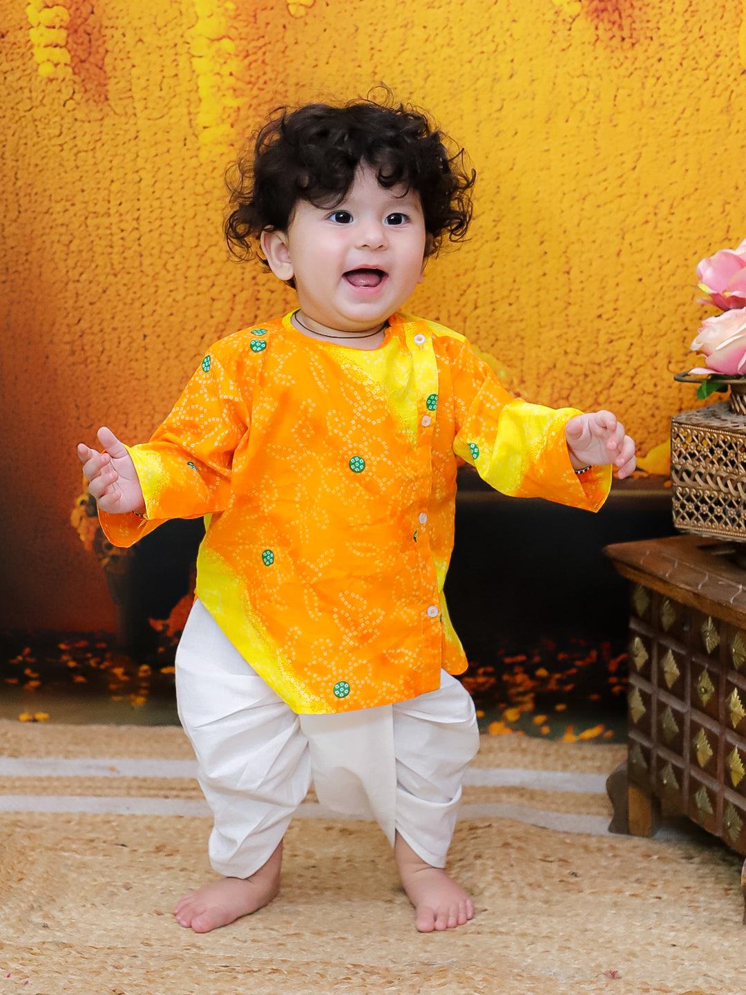 BownBee Full Sleeve Pure Cotton Kurta Dhoti For Baby Boy (Infants) - Orange