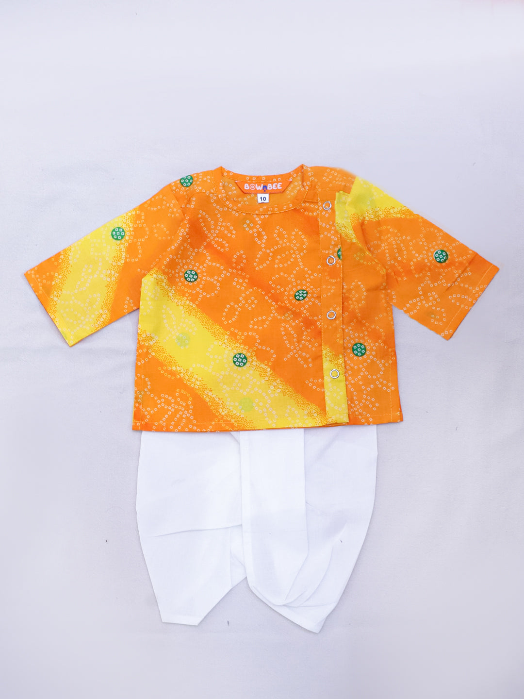 BownBee Full Sleeve Pure Cotton Kurta Dhoti For Baby Boy (Infants) - Orange