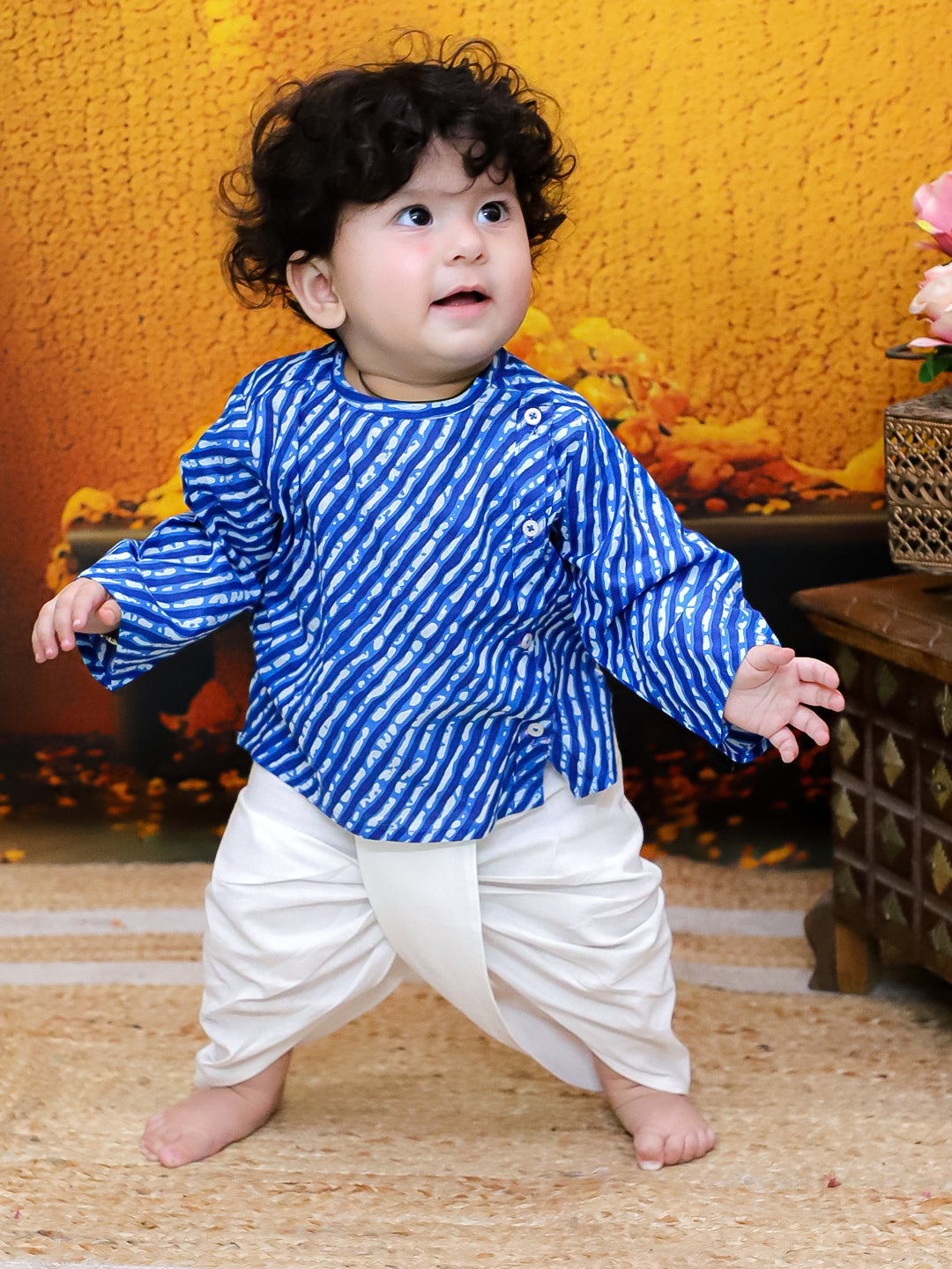 BownBee Full Sleeve Pure Cotton Kurta Dhoti Set For Baby Boy - Blue