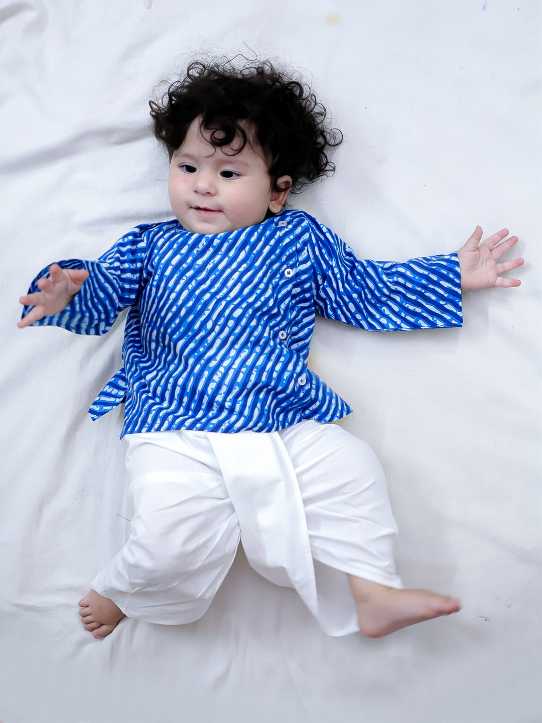 BownBee Full Sleeve Pure Cotton Kurta Dhoti Set For Baby Boy - Blue