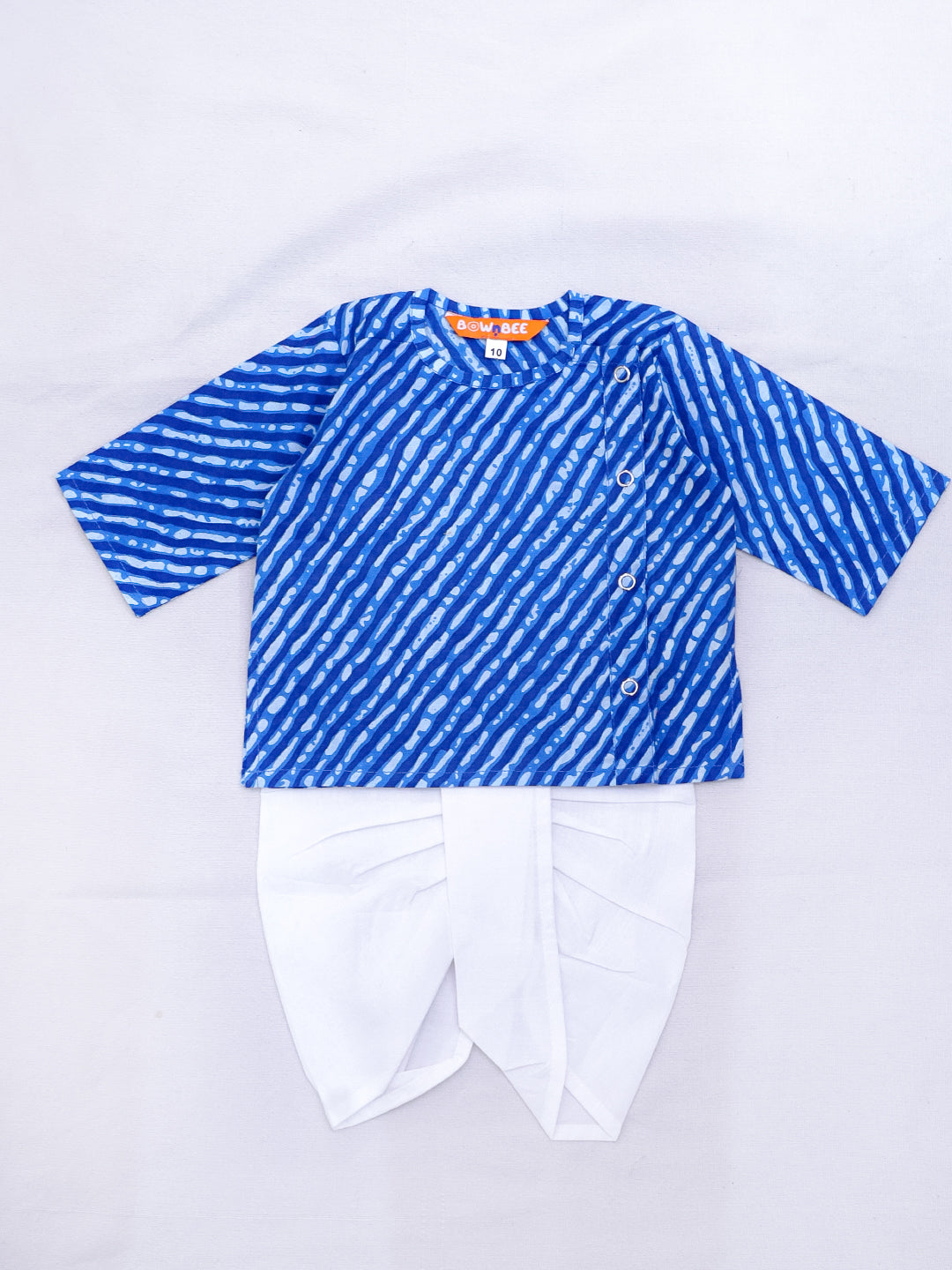 BownBee Full Sleeve Pure Cotton Kurta Dhoti Set For Baby Boy - Blue