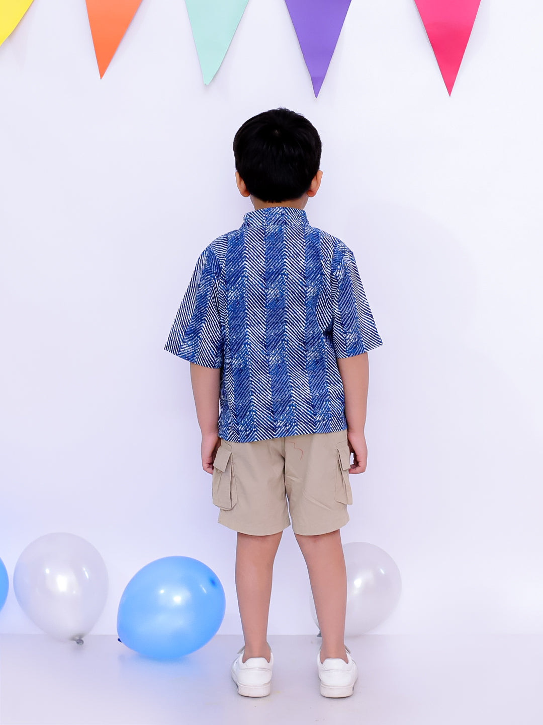 BownBee Ethnic Short Sleeve Pure Cotton Quirky Printed Shirt For Boys - Indigo