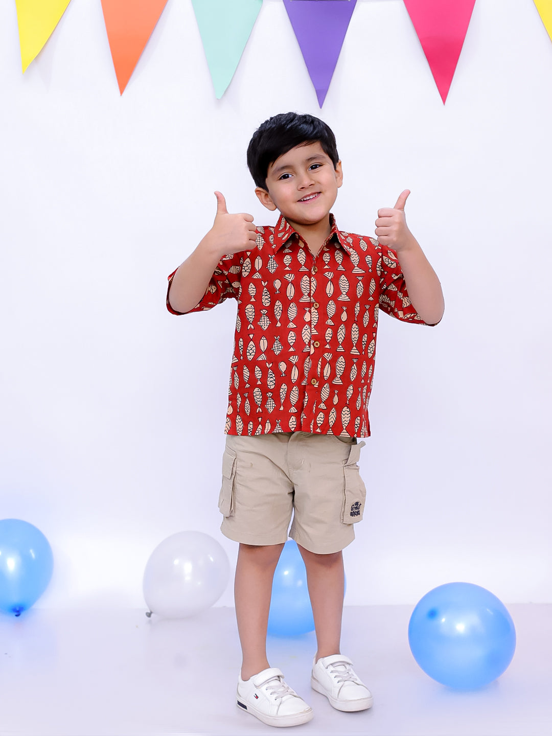 BownBee Ethnic Short Sleeve Pure Cotton Quirky Printed Shirt For Boys - Indigo