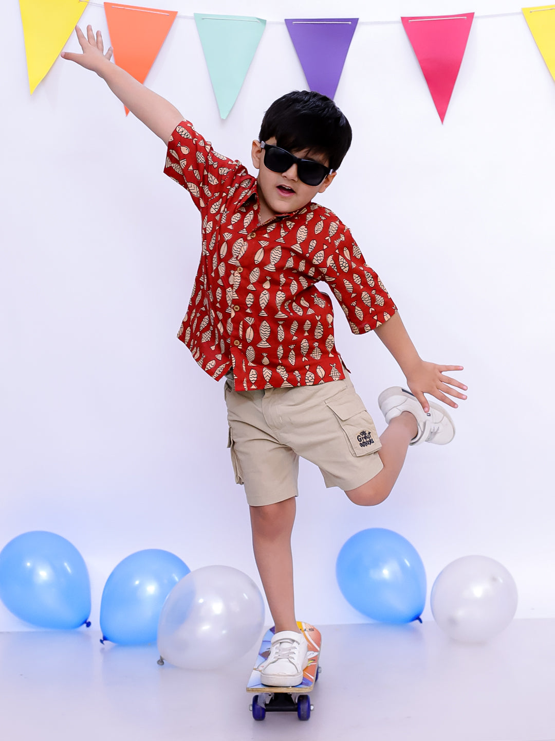 BownBee Ethnic Short Sleeve Pure Cotton Quirky Printed Shirt For Boys - Indigo