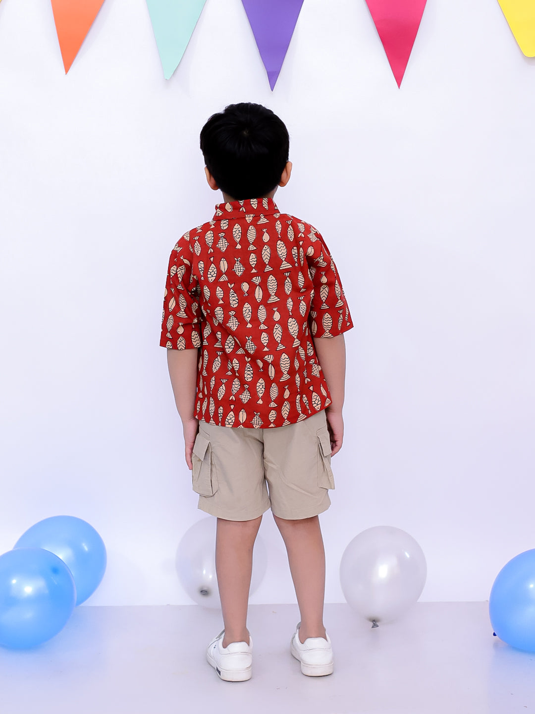 BownBee Ethnic Short Sleeve Pure Cotton Quirky Printed Shirt For Boys - Indigo