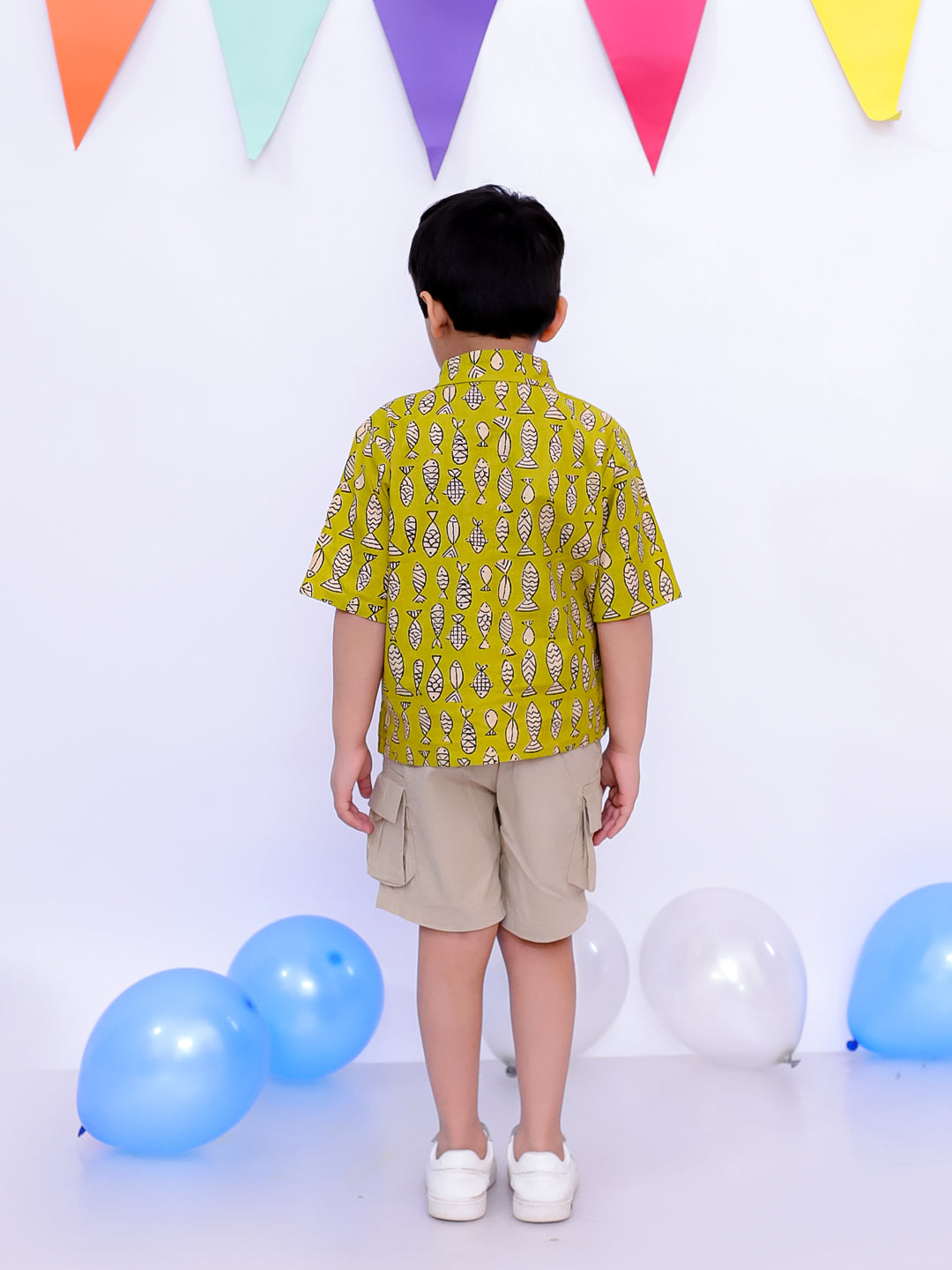 BownBee Ethnic Short Sleeve Pure Cotton Quirky Printed Shirt For Boys - Indigo