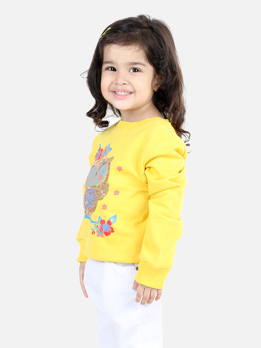 BownBee Full Sleeve Sweatshirt for Girls- Yellow