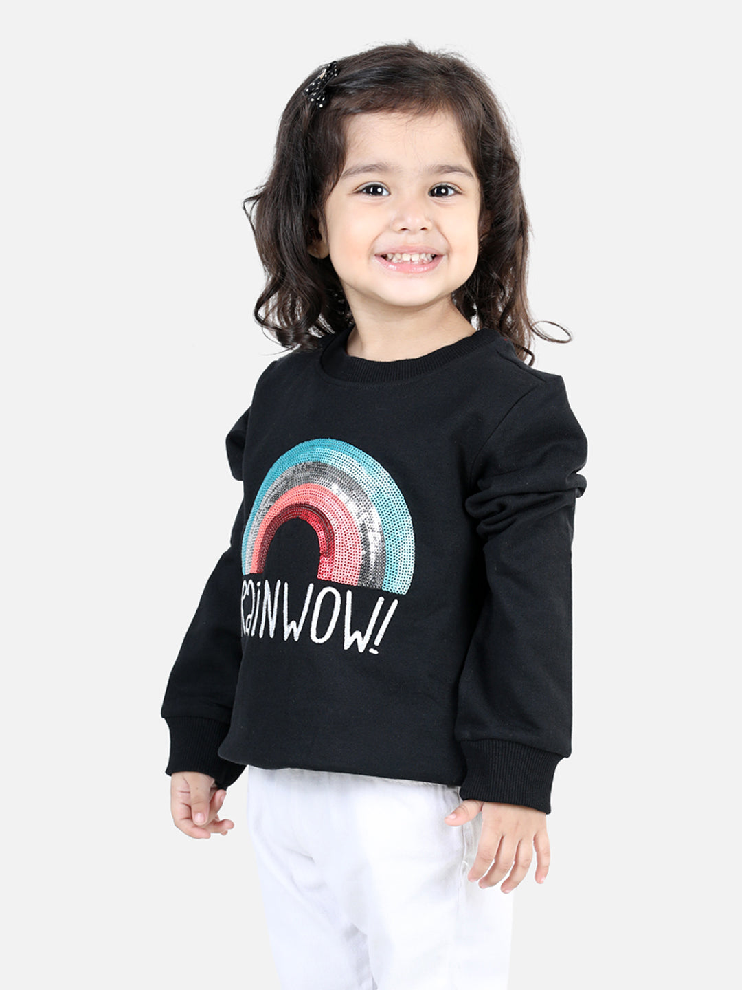 BownBee Full Sleeve Sweatshirt for Girls- Black