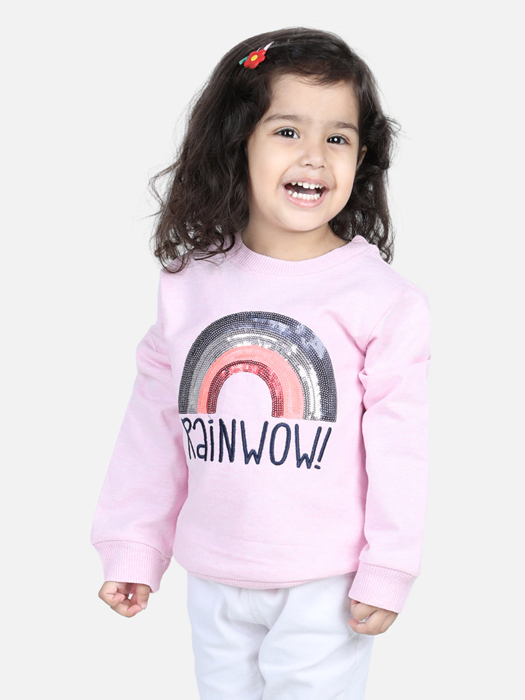 BownBee Full Sleeve Sweatshirt for Girls- Pink