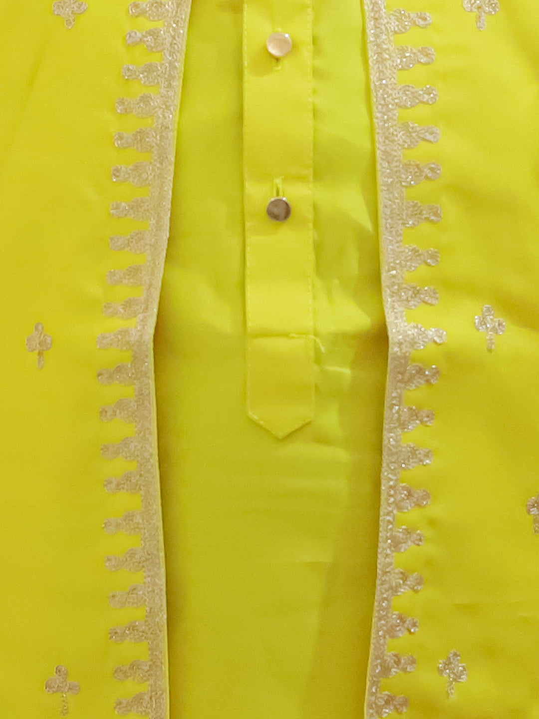 BownBee Sibling Set Embroidered Attached Jacket Kurta Pajama with Attached Jacket Kurti Dhoti- Yellow