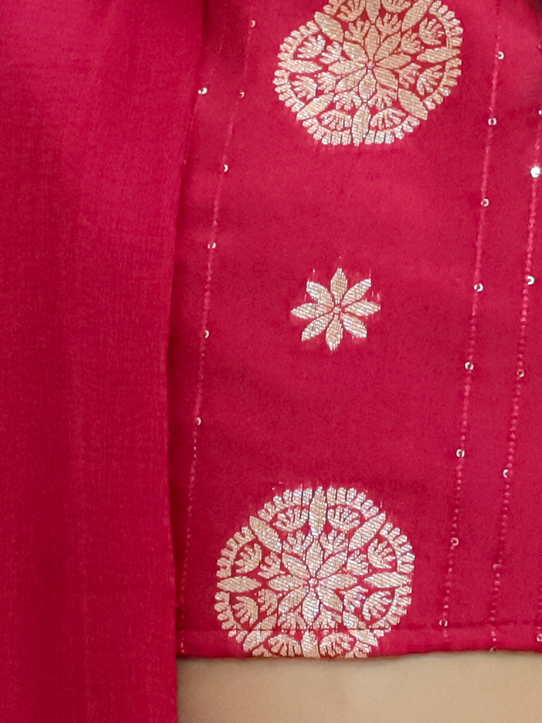 BownBee Sibling Set Pure Chanderi Jacket with Lining Kurta Dhoti with Back Open Choli Lehenga & Dupatta- Maroon