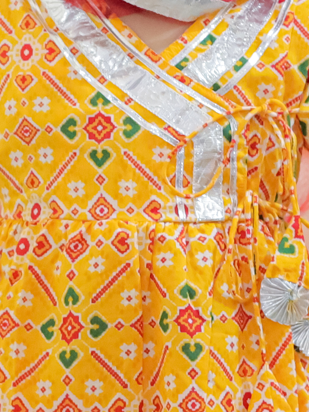 BownBee Sibling Set Pure Cotton Jacket Kurta Pajama with Angrakha Kurti Pant Dupatta Set- Yellow