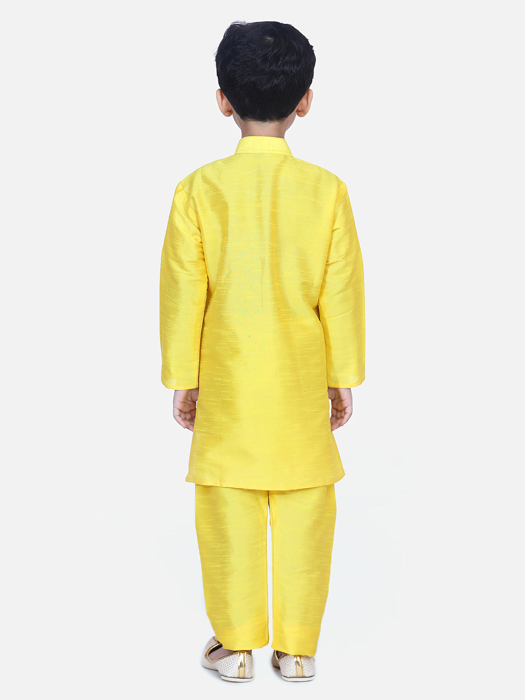 BownBee Attached Chiffon Jacket Full Sleeve Kurta Pajama For Boys  - Yellow