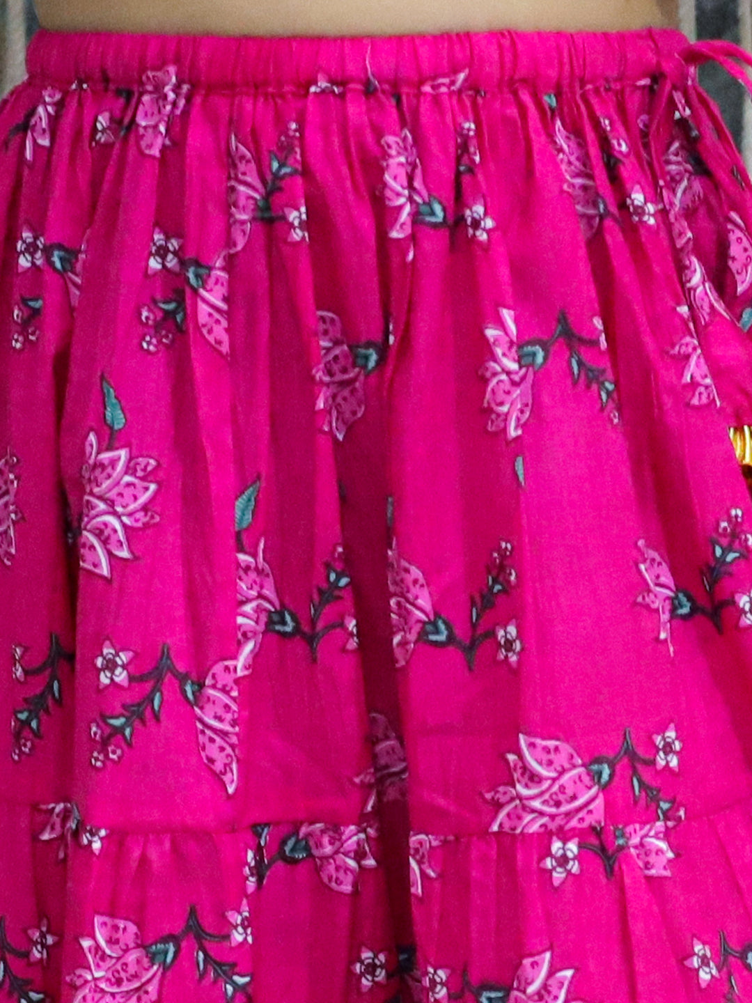 BownBee Pure Cotton Front Open Choli with Lehenga-Pink