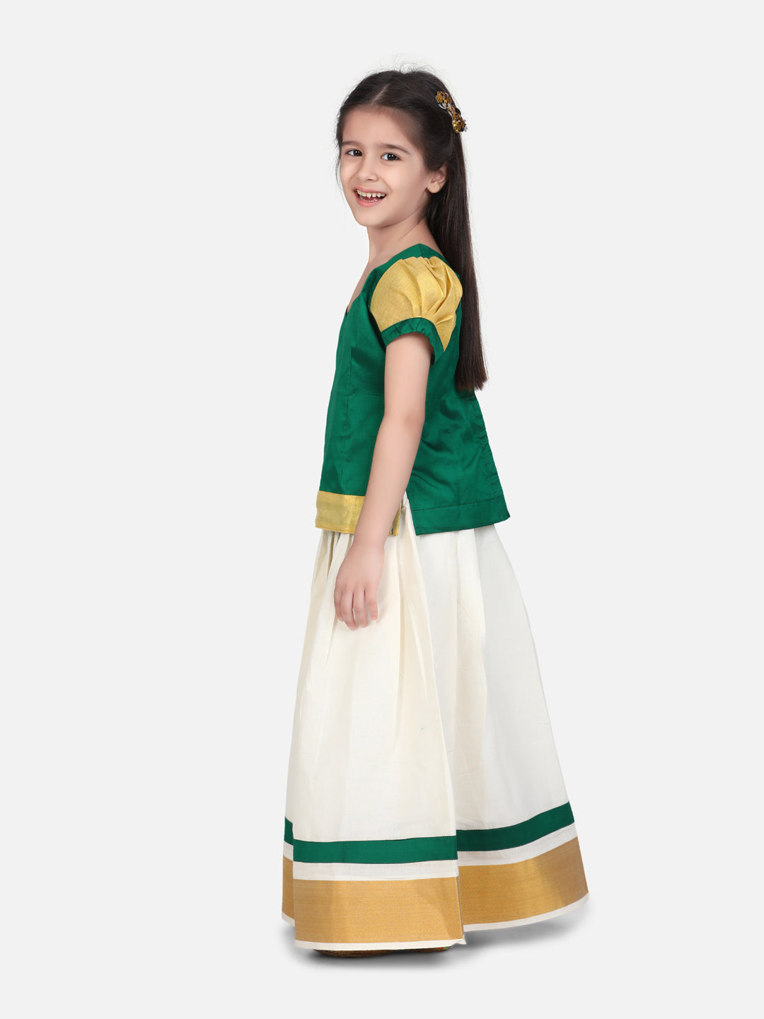 BownBee Cap Sleeves Pavda Pattu Lehenga - White