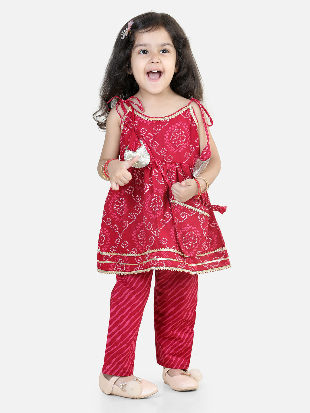 BownBee Sibling Set Cotton Kurti Pant and Kurta Pajama - Pink