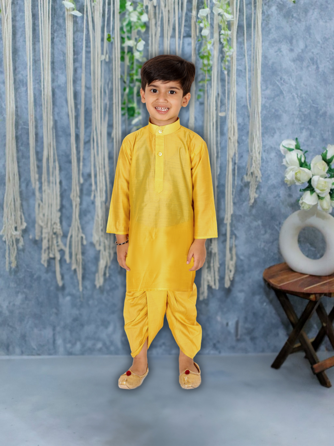 BownBee Chanderi Jacket with Chanderi Dhoti Kurta for Boys- Purple