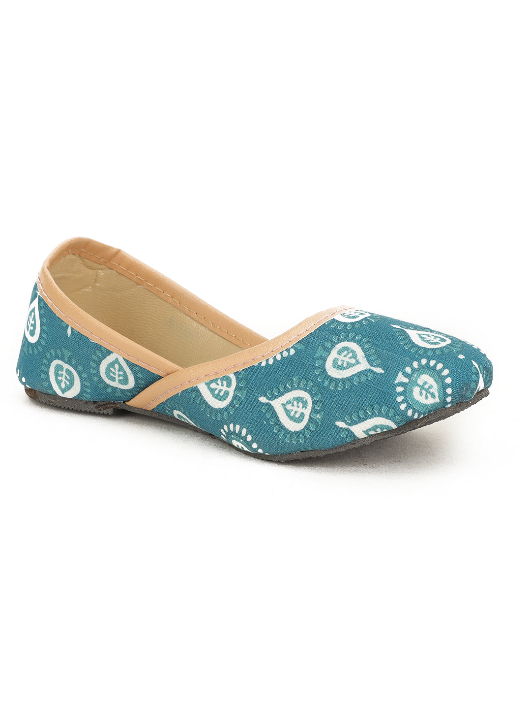 BownBee Motifs Printed Ethnic Juttis - Blue