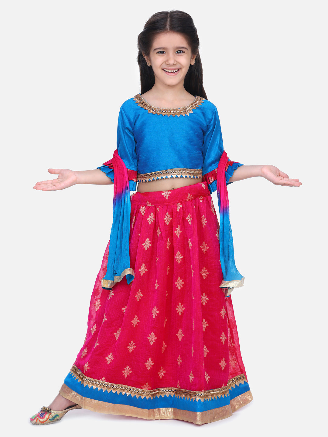 BownBee Chiffon Brocade Lehenga choli for Girls-Blue